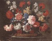 unknow artist Still life of various flowers in a wicker basket,upon a stone ledge oil painting
